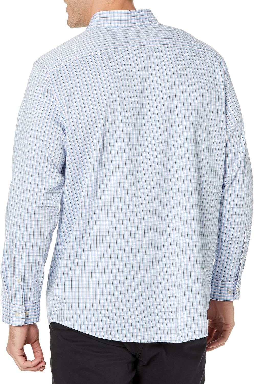 image:imageAmazon Essentials Mens Regular Fit Long Sleeve Wrinkle Resistant Stretch Dress ShirtWhite Grid Check