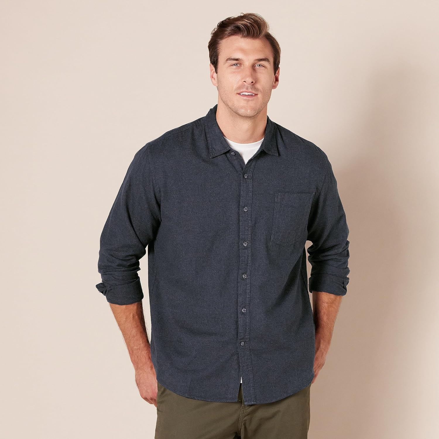 image:imageAmazon Essentials Mens Regular Fit LongSleeve Flannel Shirt Soft Brushed Cotton Lightweight yet WarmBlack