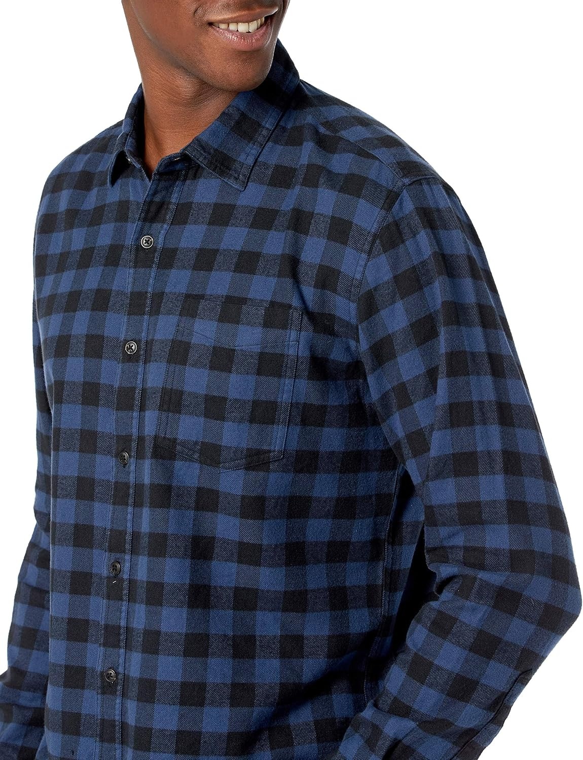 image:imageAmazon Essentials Mens Regular Fit LongSleeve Flannel Shirt Soft Brushed Cotton Lightweight yet WarmBlack Blue Buffalo Plaid