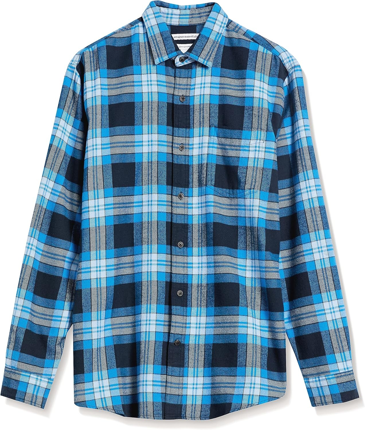 image:imageAmazon Essentials Mens Regular Fit LongSleeve Flannel Shirt Soft Brushed Cotton Lightweight yet WarmBlack Blue Grey Tartan Plaid