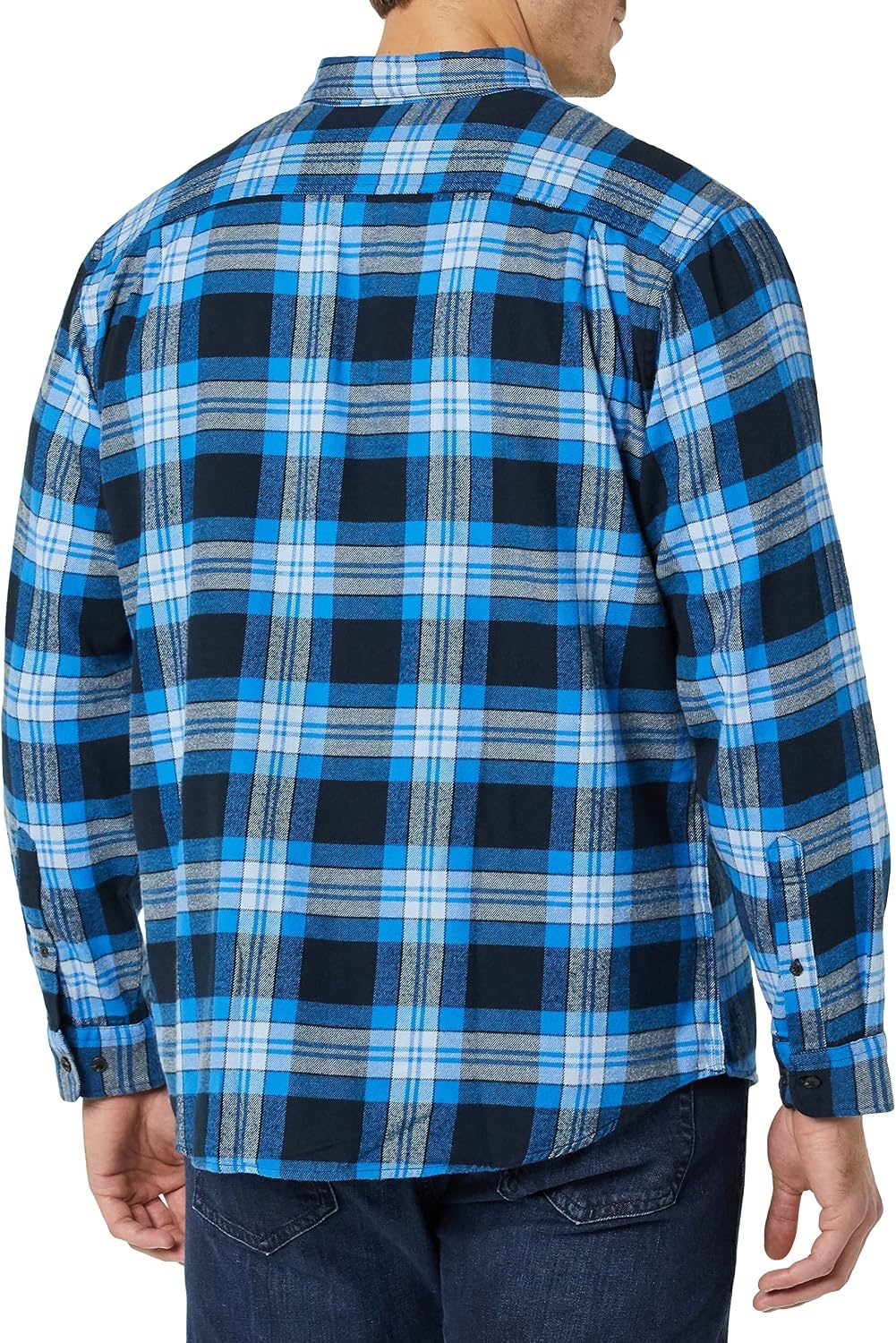 image:imageAmazon Essentials Mens Regular Fit LongSleeve Flannel Shirt Soft Brushed Cotton Lightweight yet WarmBlack Blue Grey Tartan Plaid