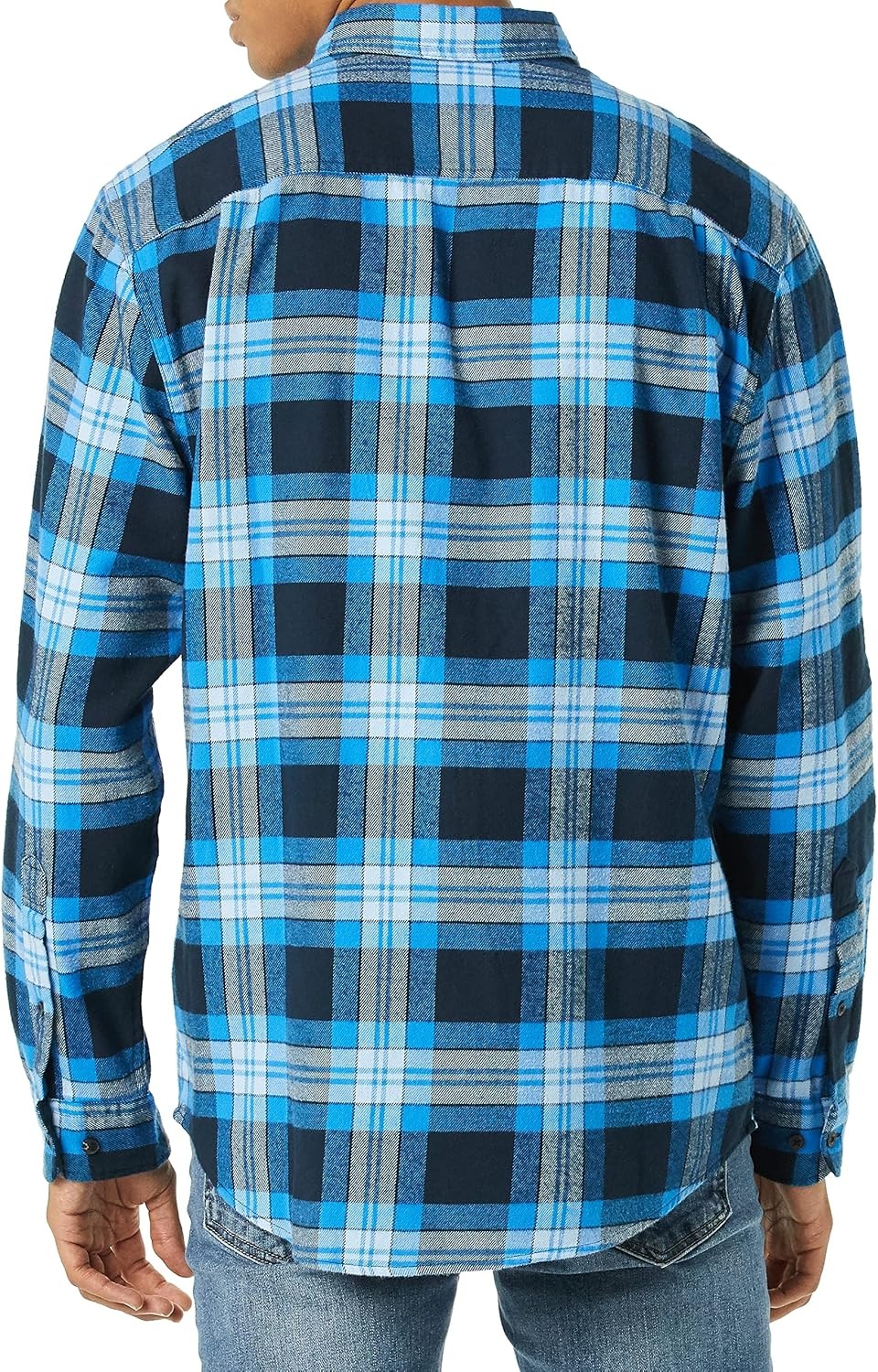 image:imageAmazon Essentials Mens Regular Fit LongSleeve Flannel Shirt Soft Brushed Cotton Lightweight yet WarmBlack Blue Grey Tartan Plaid