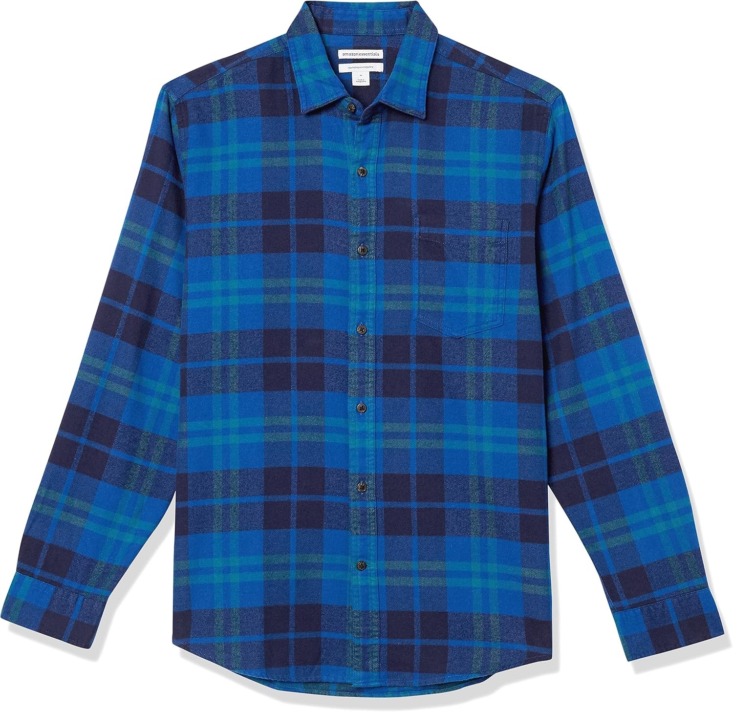 image:imageAmazon Essentials Mens Regular Fit LongSleeve Flannel Shirt Soft Brushed Cotton Lightweight yet WarmBlack Blue Plaid