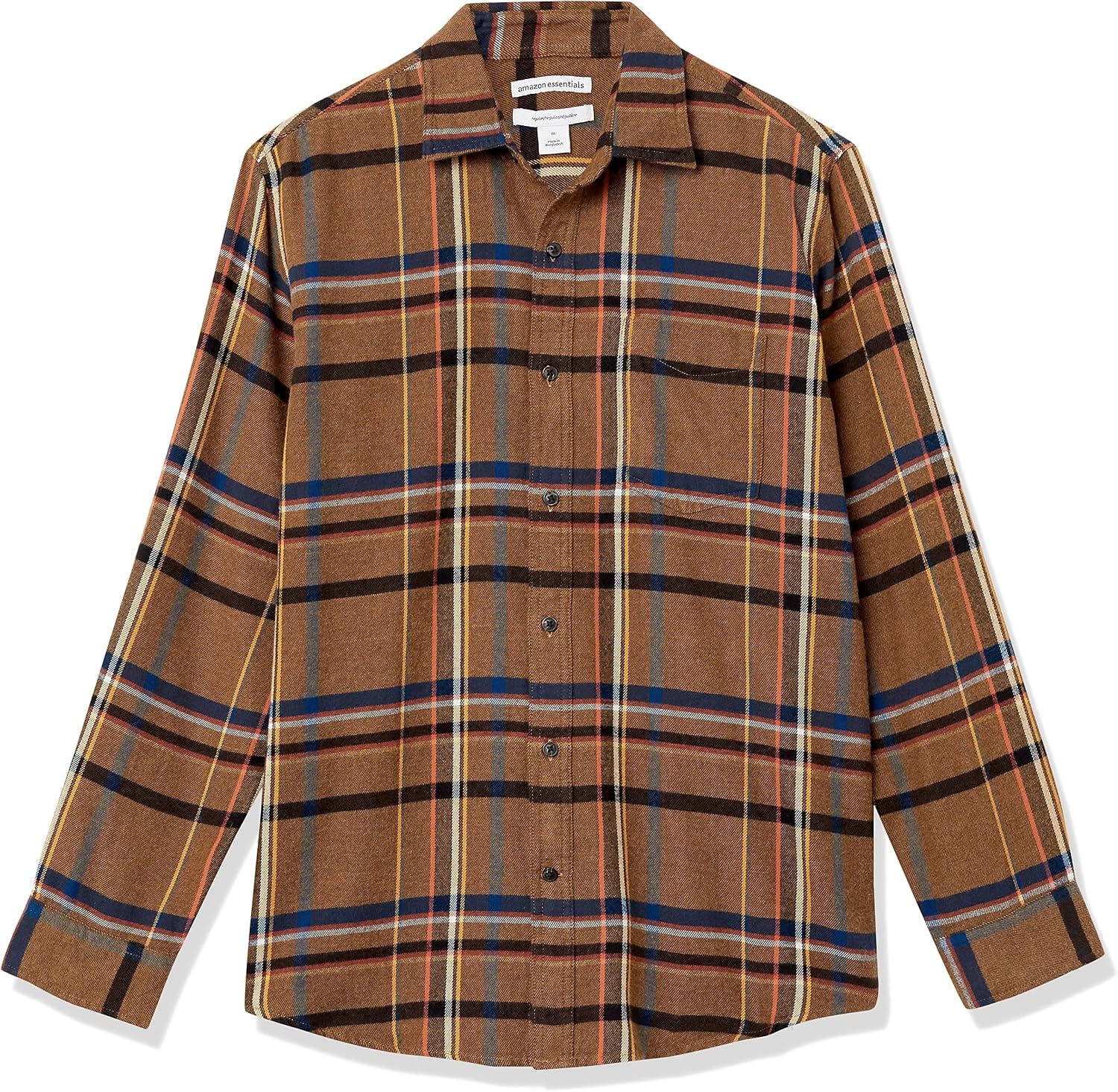 image:imageAmazon Essentials Mens Regular Fit LongSleeve Flannel Shirt Soft Brushed Cotton Lightweight yet WarmBlack Brown Mix Plaid