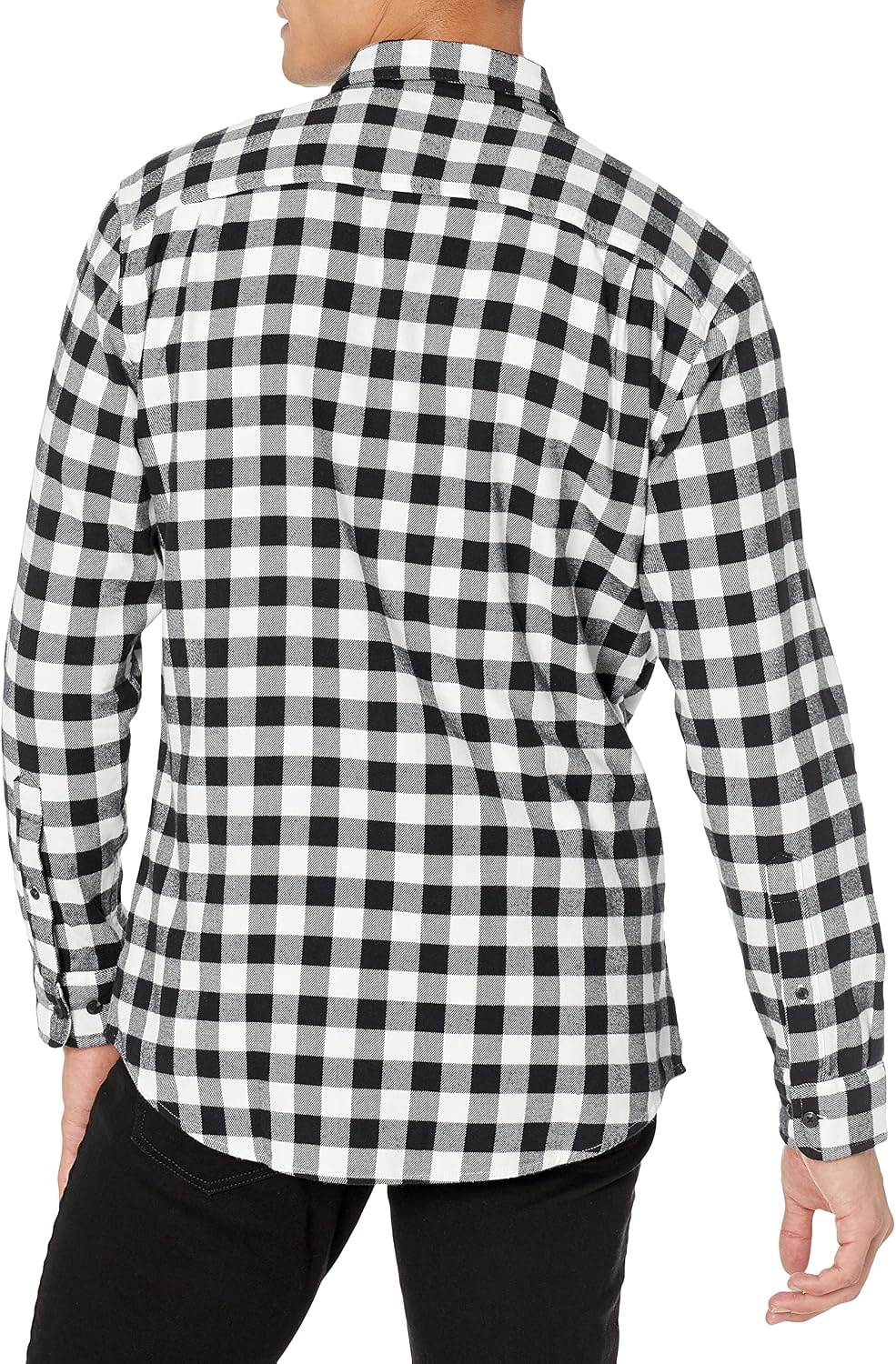 image:imageAmazon Essentials Mens Regular Fit LongSleeve Flannel Shirt Soft Brushed Cotton Lightweight yet WarmBlack Buffalo Plaid