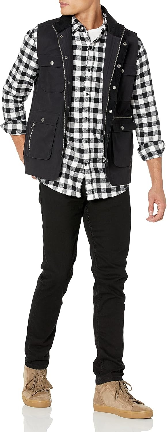 image:imageAmazon Essentials Mens Regular Fit LongSleeve Flannel Shirt Soft Brushed Cotton Lightweight yet WarmBlack Buffalo Plaid