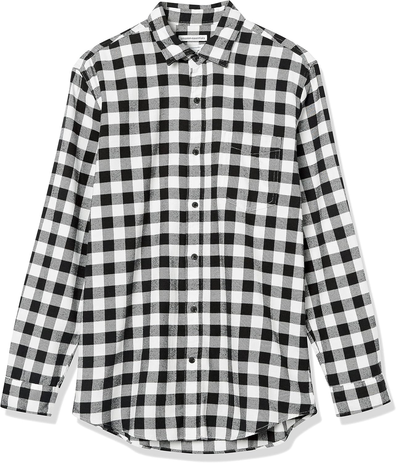 image:imageAmazon Essentials Mens Regular Fit LongSleeve Flannel Shirt Soft Brushed Cotton Lightweight yet WarmBlack Buffalo Plaid