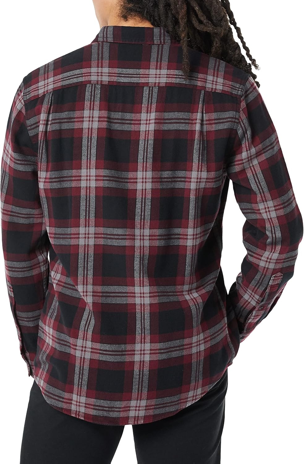 image:imageAmazon Essentials Mens Regular Fit LongSleeve Flannel Shirt Soft Brushed Cotton Lightweight yet WarmBlack Burgundy Grey Plaid
