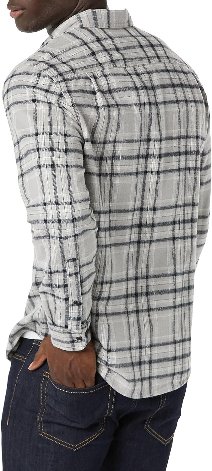 image:imageAmazon Essentials Mens Regular Fit LongSleeve Flannel Shirt Soft Brushed Cotton Lightweight yet WarmBlack Light Grey Plaid