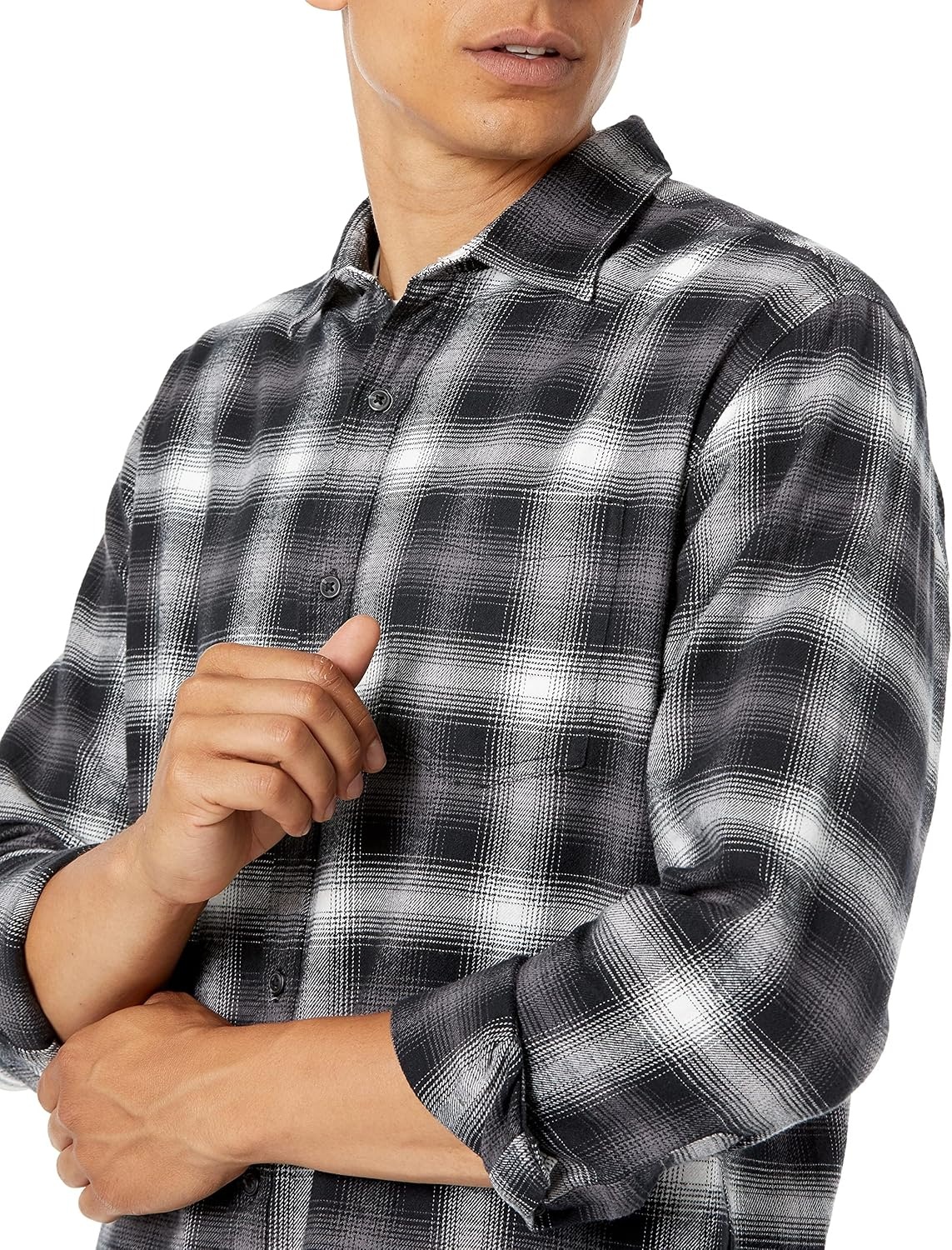 image:imageAmazon Essentials Mens Regular Fit LongSleeve Flannel Shirt Soft Brushed Cotton Lightweight yet WarmBlack Ombre Plaid