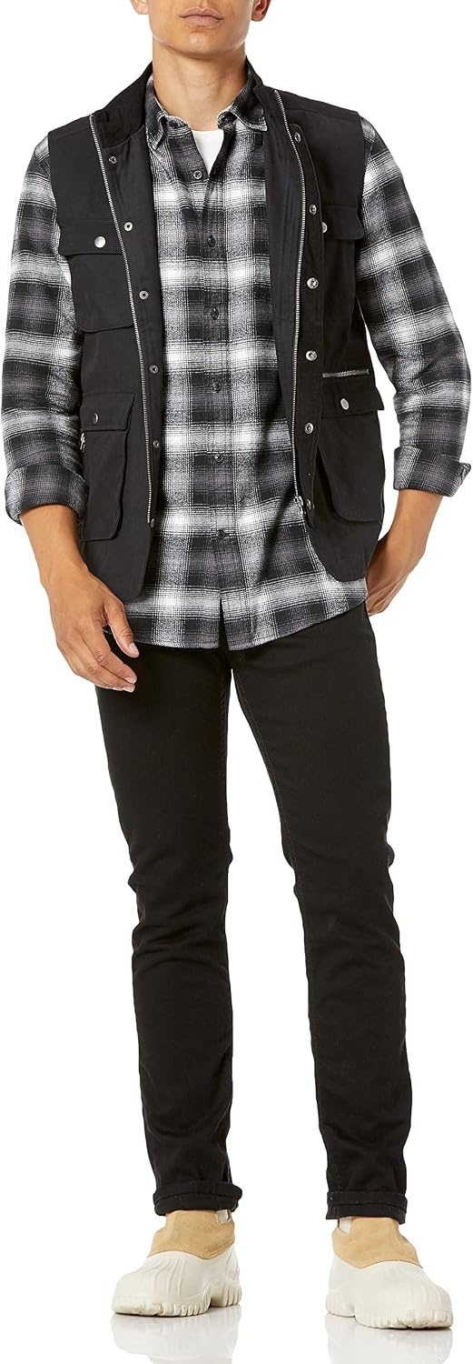 image:imageAmazon Essentials Mens Regular Fit LongSleeve Flannel Shirt Soft Brushed Cotton Lightweight yet WarmBlack Ombre Plaid