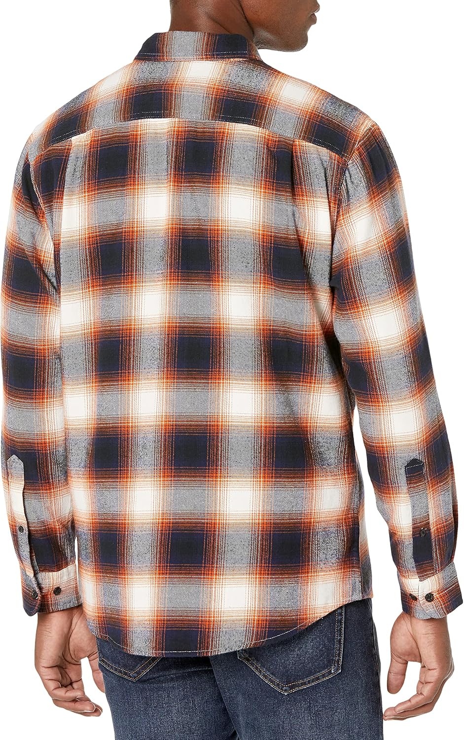 image:imageAmazon Essentials Mens Regular Fit LongSleeve Flannel Shirt Soft Brushed Cotton Lightweight yet WarmBlack Orange Large Plaid