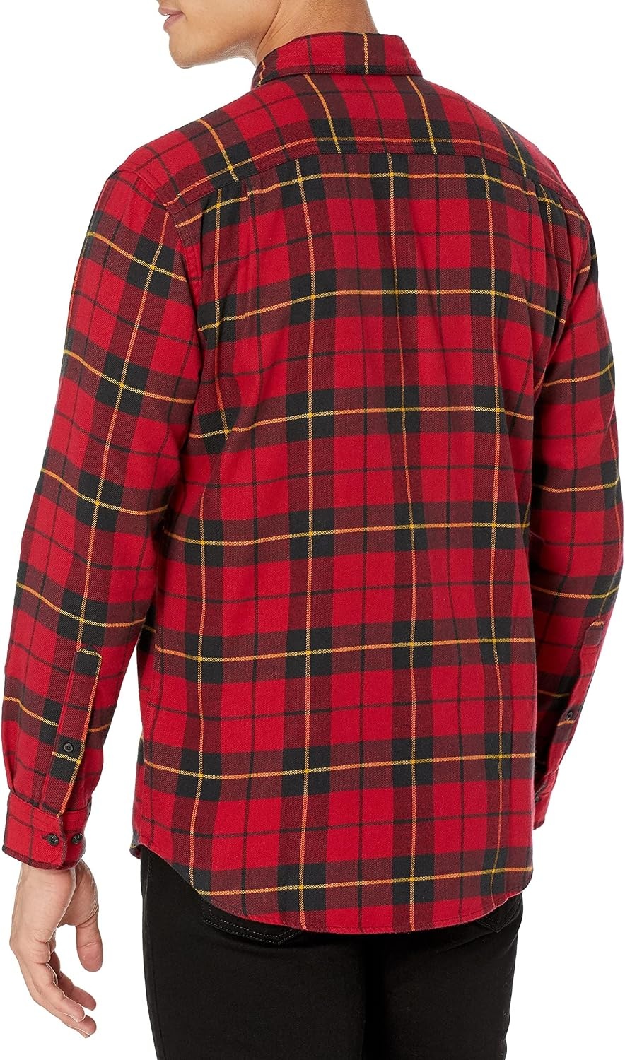 image:imageAmazon Essentials Mens Regular Fit LongSleeve Flannel Shirt Soft Brushed Cotton Lightweight yet WarmBlack Red Yellow Large Plaid