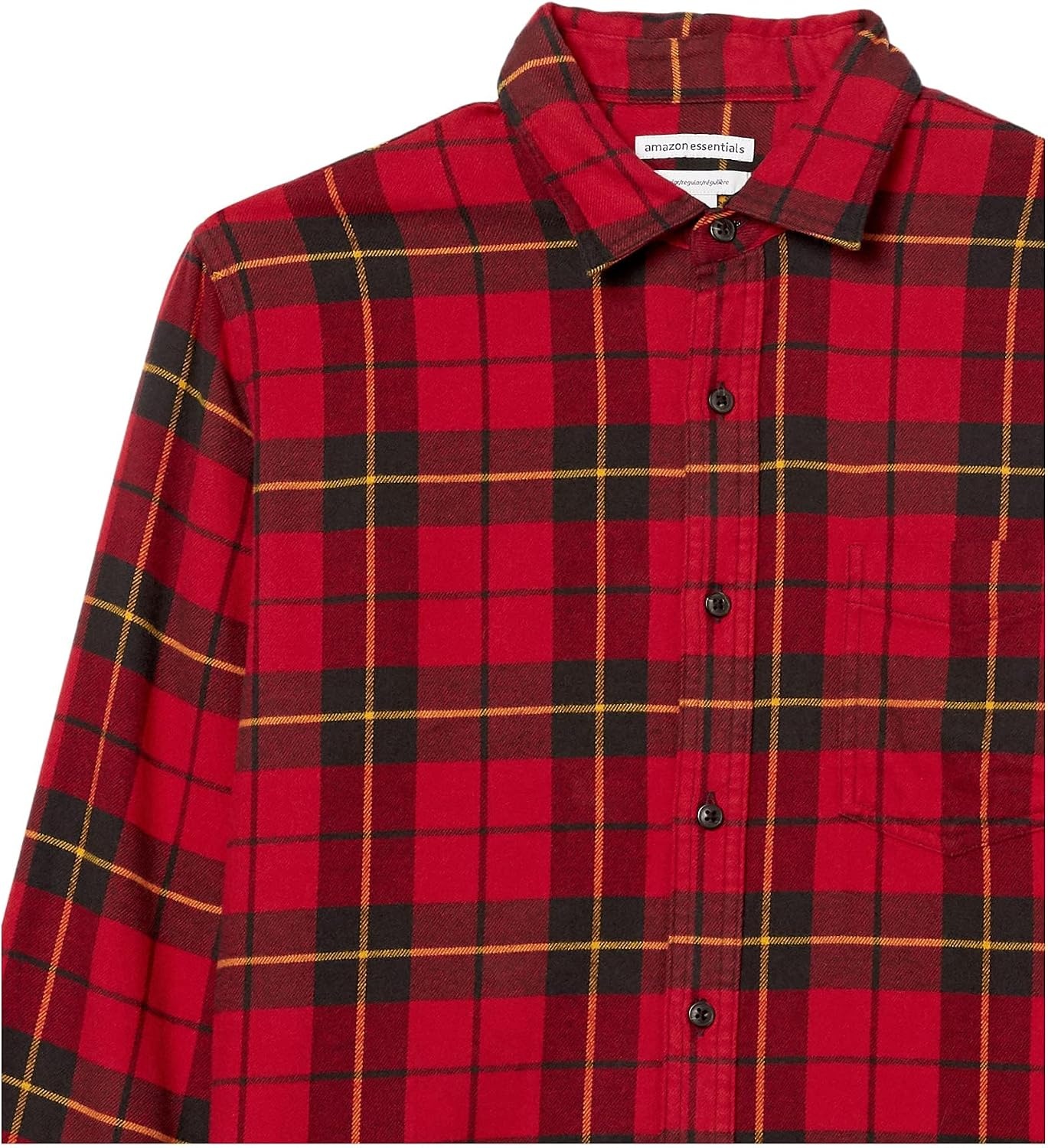 image:imageAmazon Essentials Mens Regular Fit LongSleeve Flannel Shirt Soft Brushed Cotton Lightweight yet WarmBlack Red Yellow Large Plaid
