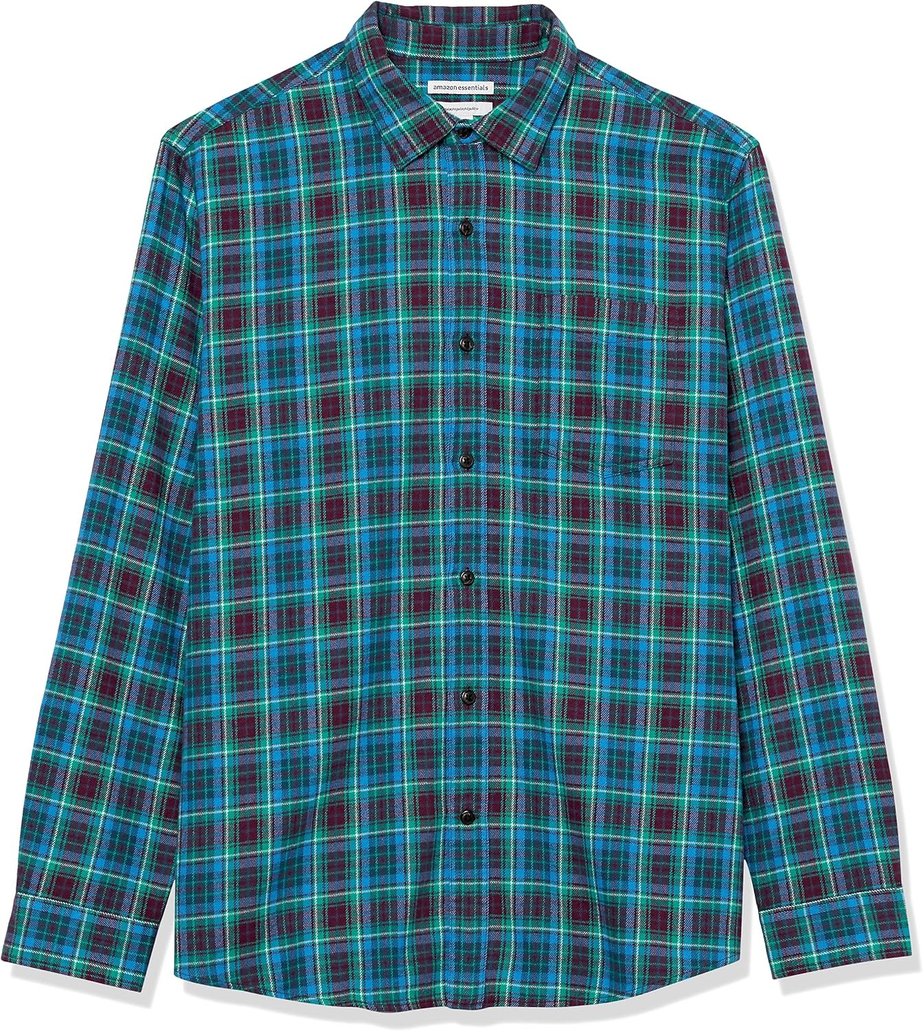 image:imageAmazon Essentials Mens Regular Fit LongSleeve Flannel Shirt Soft Brushed Cotton Lightweight yet WarmBlue Burgundy Green Plaid
