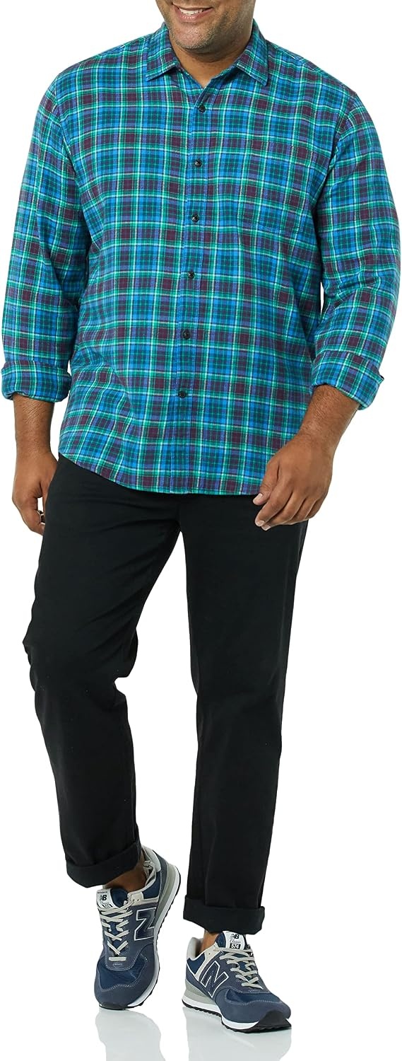 image:imageAmazon Essentials Mens Regular Fit LongSleeve Flannel Shirt Soft Brushed Cotton Lightweight yet WarmBlue Burgundy Green Plaid