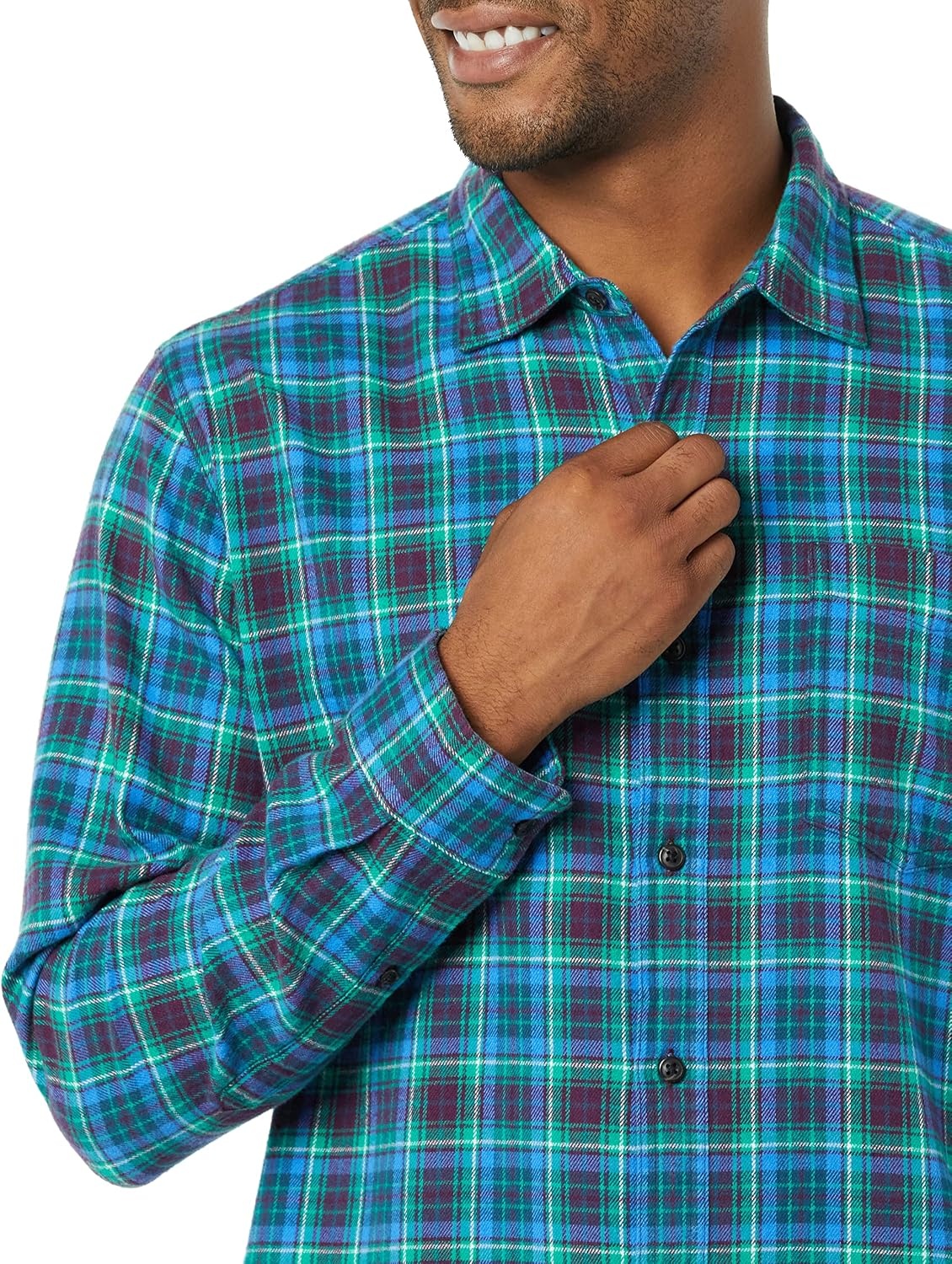 image:imageAmazon Essentials Mens Regular Fit LongSleeve Flannel Shirt Soft Brushed Cotton Lightweight yet WarmBlue Burgundy Green Plaid