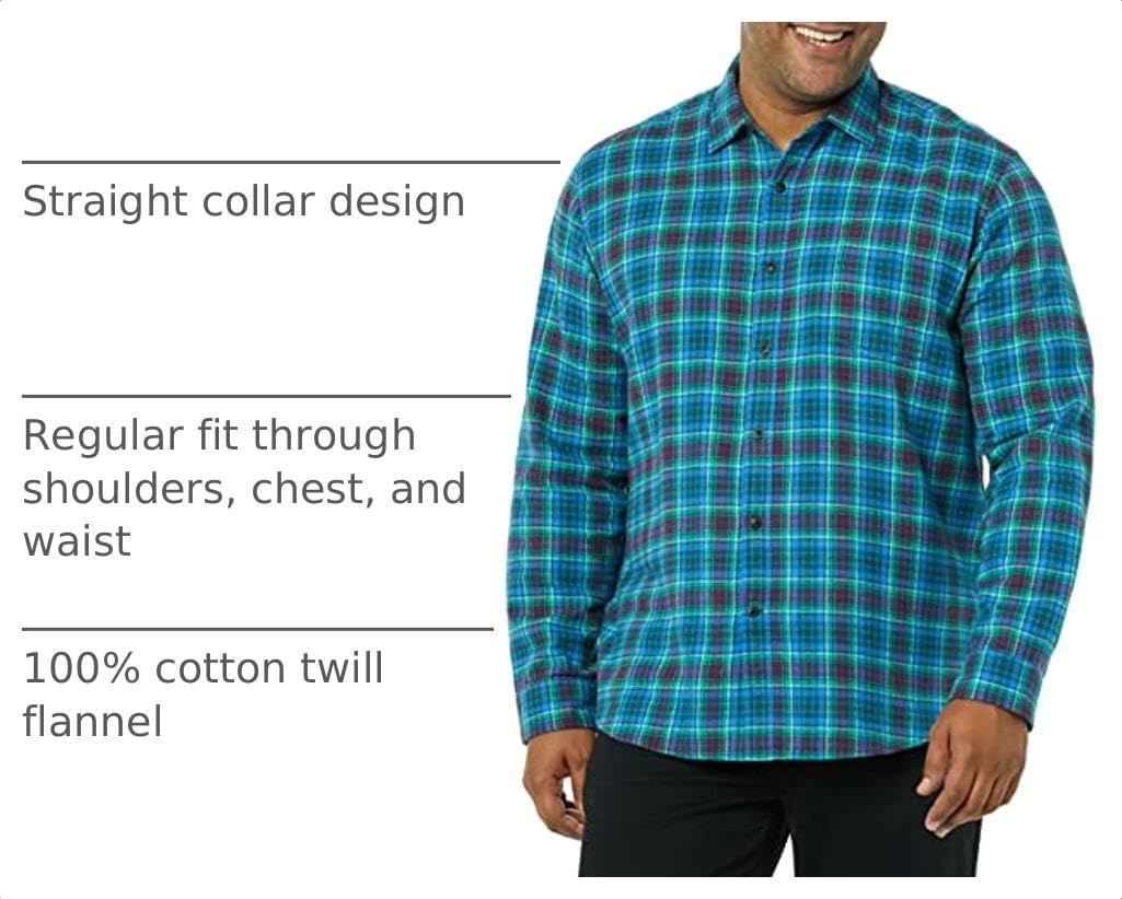 image:imageAmazon Essentials Mens Regular Fit LongSleeve Flannel Shirt Soft Brushed Cotton Lightweight yet WarmBlue Burgundy Green Plaid