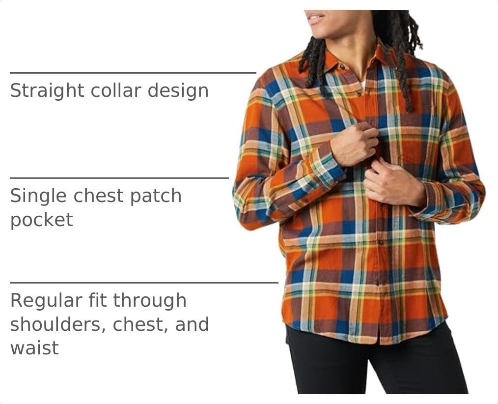 image:imageAmazon Essentials Mens Regular Fit LongSleeve Flannel Shirt Soft Brushed Cotton Lightweight yet WarmBlue Rust Orange Plaid