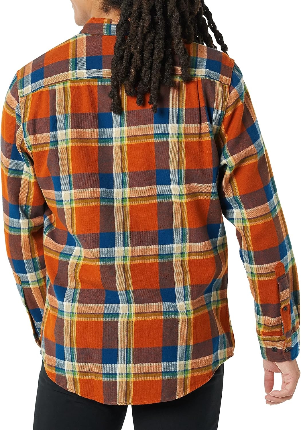 image:imageAmazon Essentials Mens Regular Fit LongSleeve Flannel Shirt Soft Brushed Cotton Lightweight yet WarmBlue Rust Orange Plaid