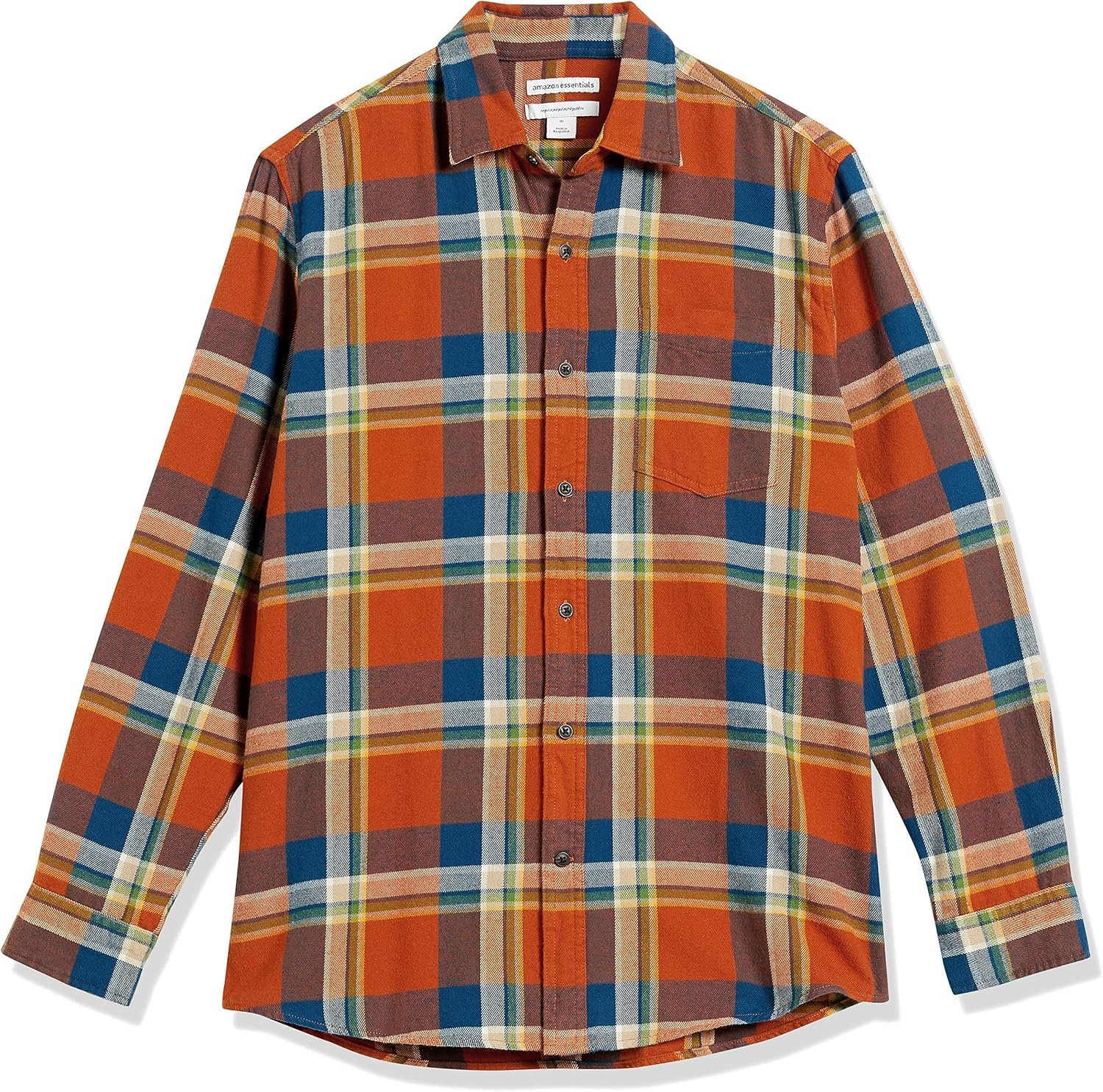 image:imageAmazon Essentials Mens Regular Fit LongSleeve Flannel Shirt Soft Brushed Cotton Lightweight yet WarmBlue Rust Orange Plaid