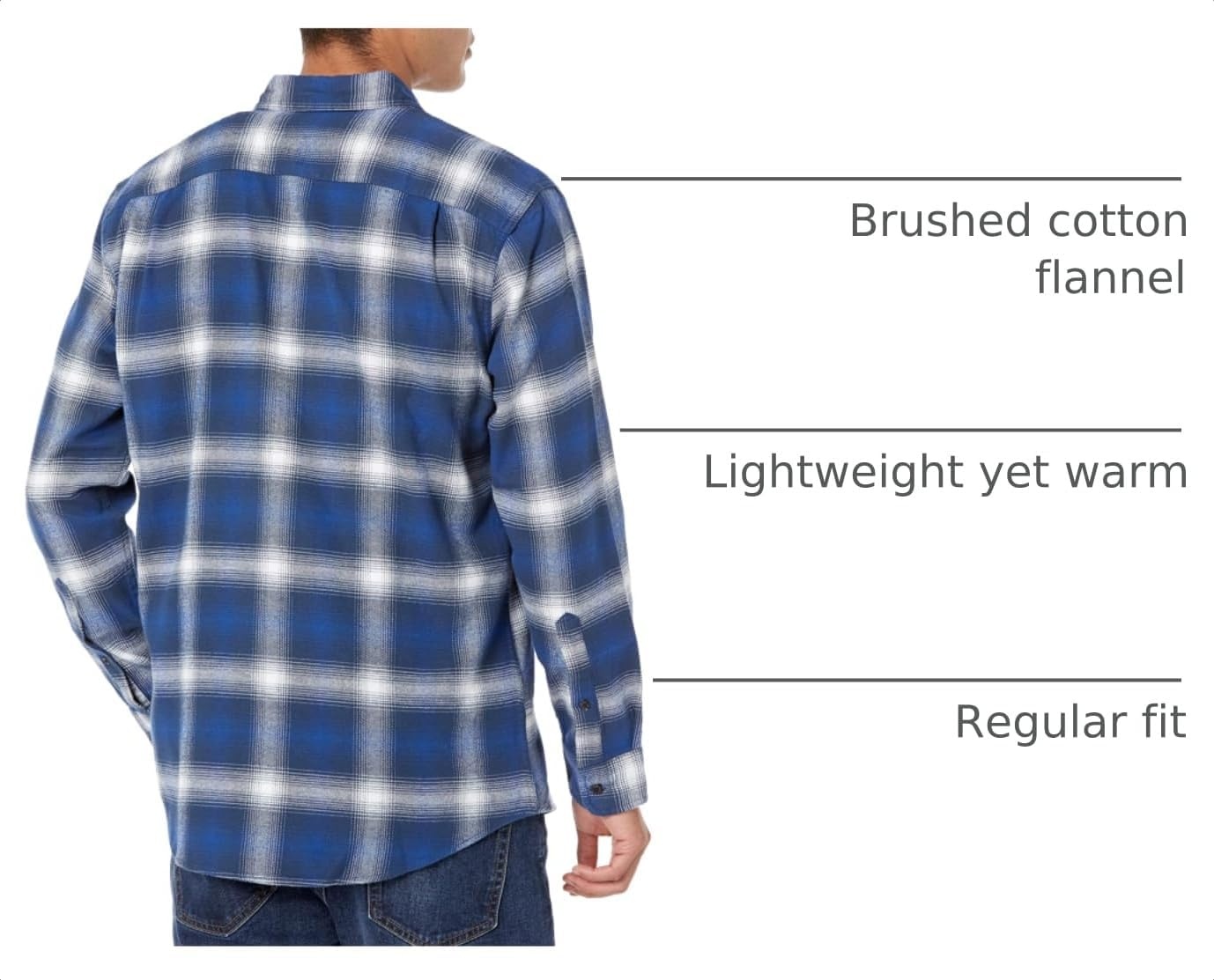 image:imageAmazon Essentials Mens Regular Fit LongSleeve Flannel Shirt Soft Brushed Cotton Lightweight yet WarmBlue White Large Plaid