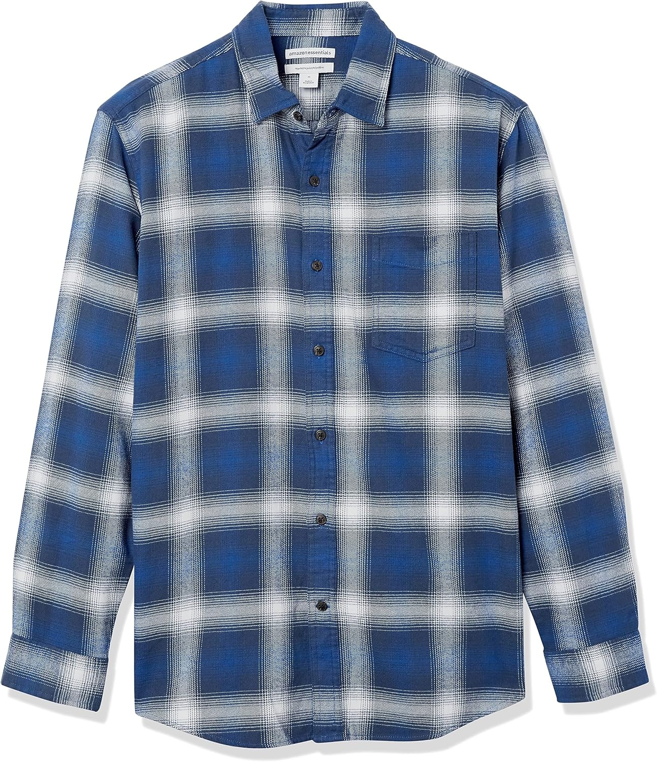 image:imageAmazon Essentials Mens Regular Fit LongSleeve Flannel Shirt Soft Brushed Cotton Lightweight yet WarmBlue White Large Plaid