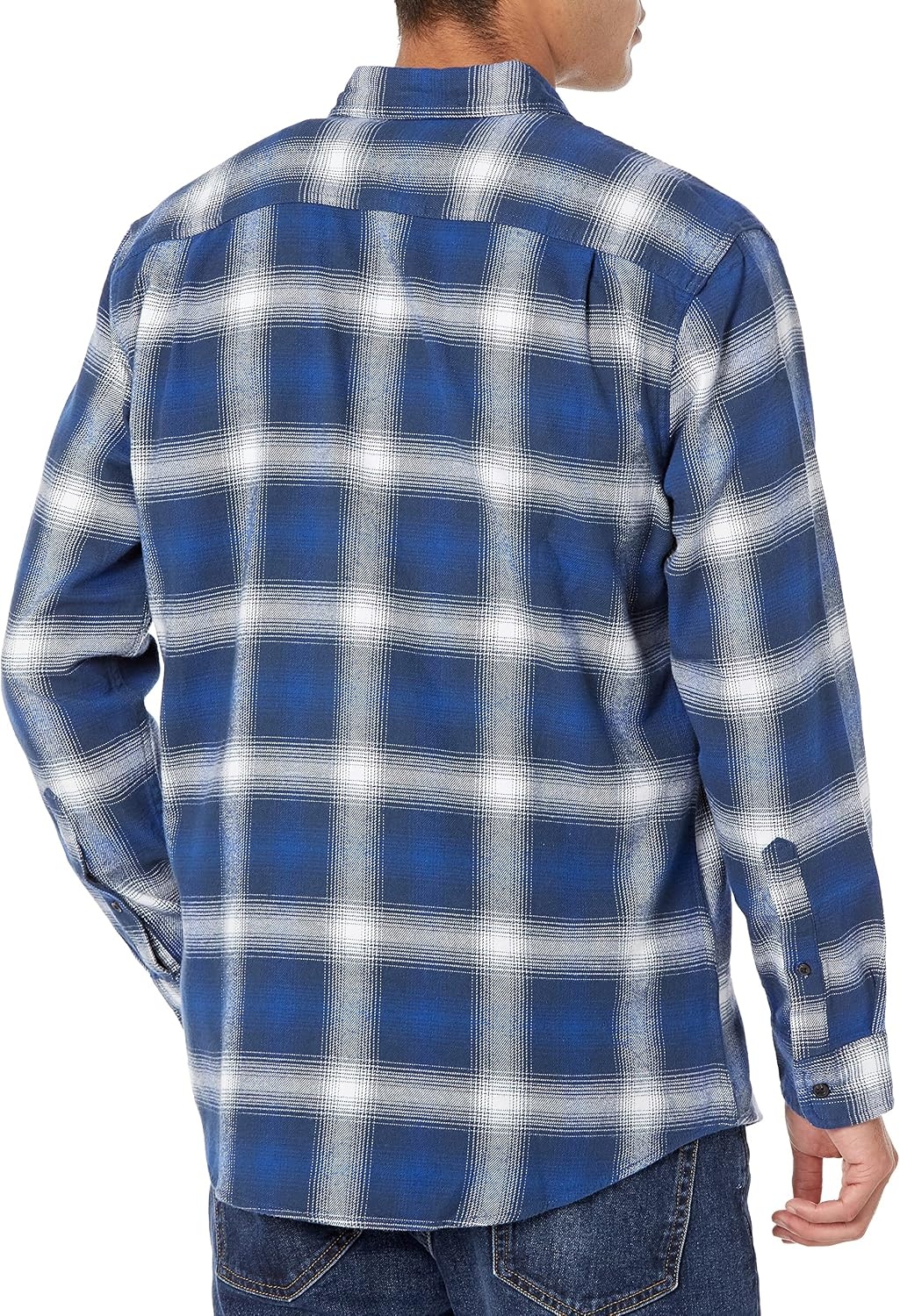 image:imageAmazon Essentials Mens Regular Fit LongSleeve Flannel Shirt Soft Brushed Cotton Lightweight yet WarmBlue White Large Plaid