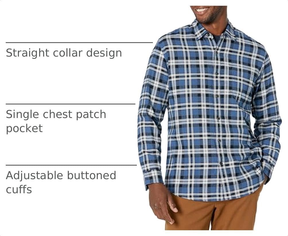 image:imageAmazon Essentials Mens Regular Fit LongSleeve Flannel Shirt Soft Brushed Cotton Lightweight yet WarmBlue White Plaid