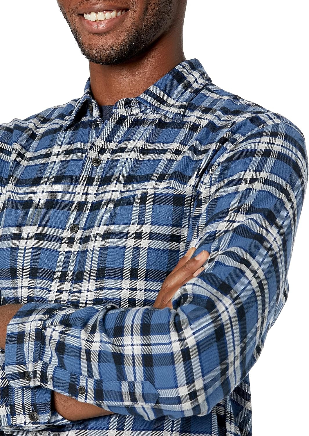 image:imageAmazon Essentials Mens Regular Fit LongSleeve Flannel Shirt Soft Brushed Cotton Lightweight yet WarmBlue White Plaid