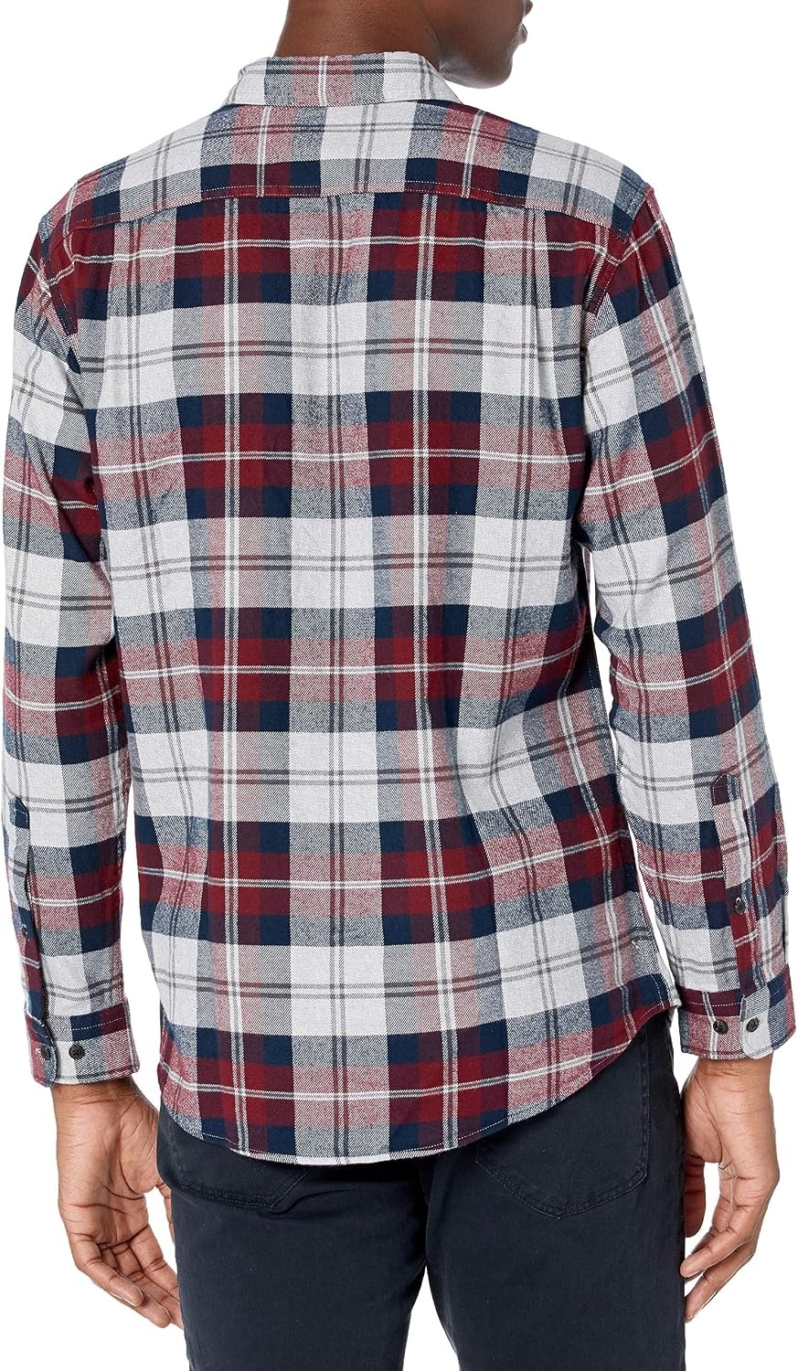 image:imageAmazon Essentials Mens Regular Fit LongSleeve Flannel Shirt Soft Brushed Cotton Lightweight yet WarmBurgundy Grey Plaid