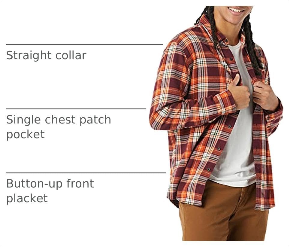image:imageAmazon Essentials Mens Regular Fit LongSleeve Flannel Shirt Soft Brushed Cotton Lightweight yet WarmBurgundy Orange Plaid