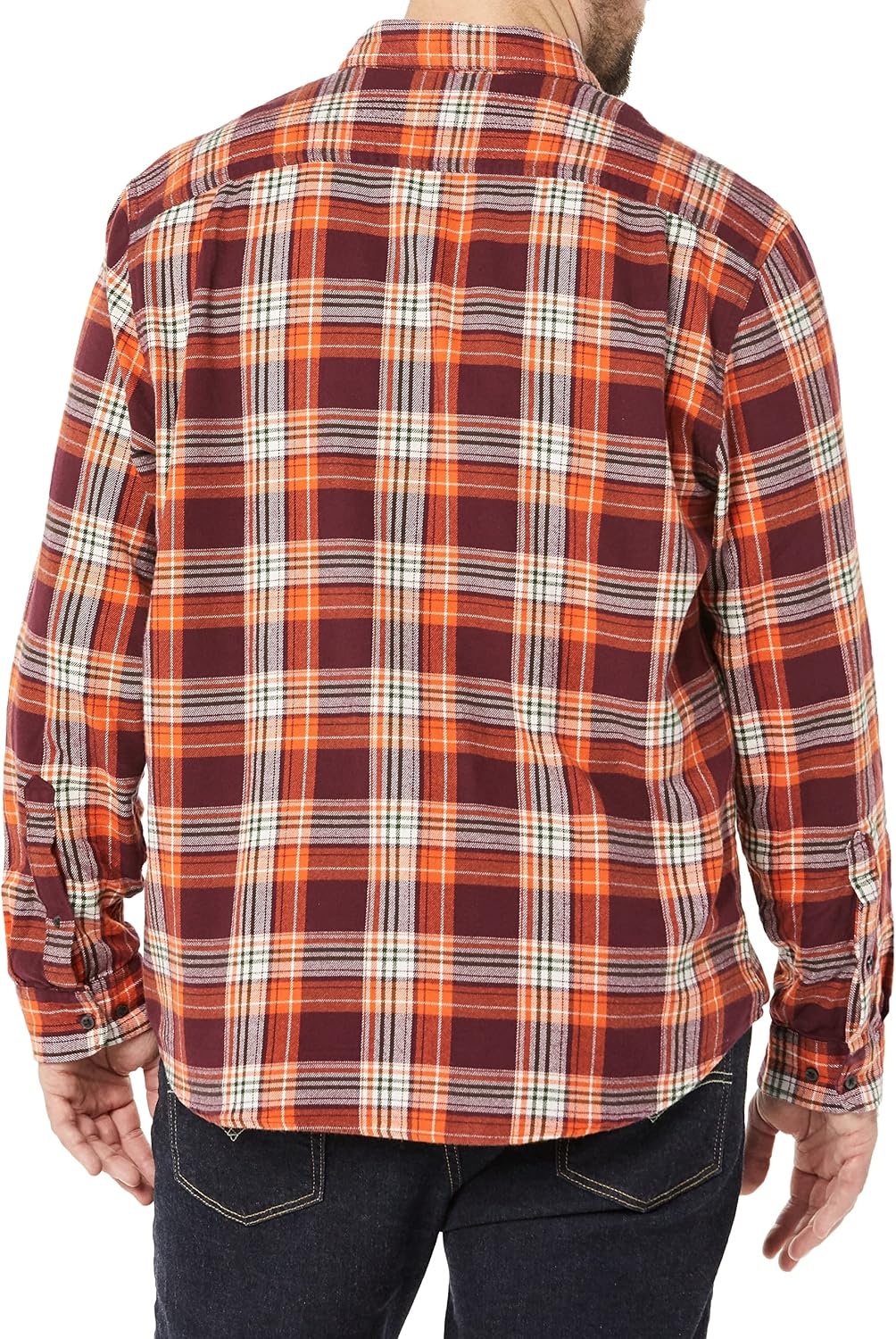 image:imageAmazon Essentials Mens Regular Fit LongSleeve Flannel Shirt Soft Brushed Cotton Lightweight yet WarmBurgundy Orange Plaid