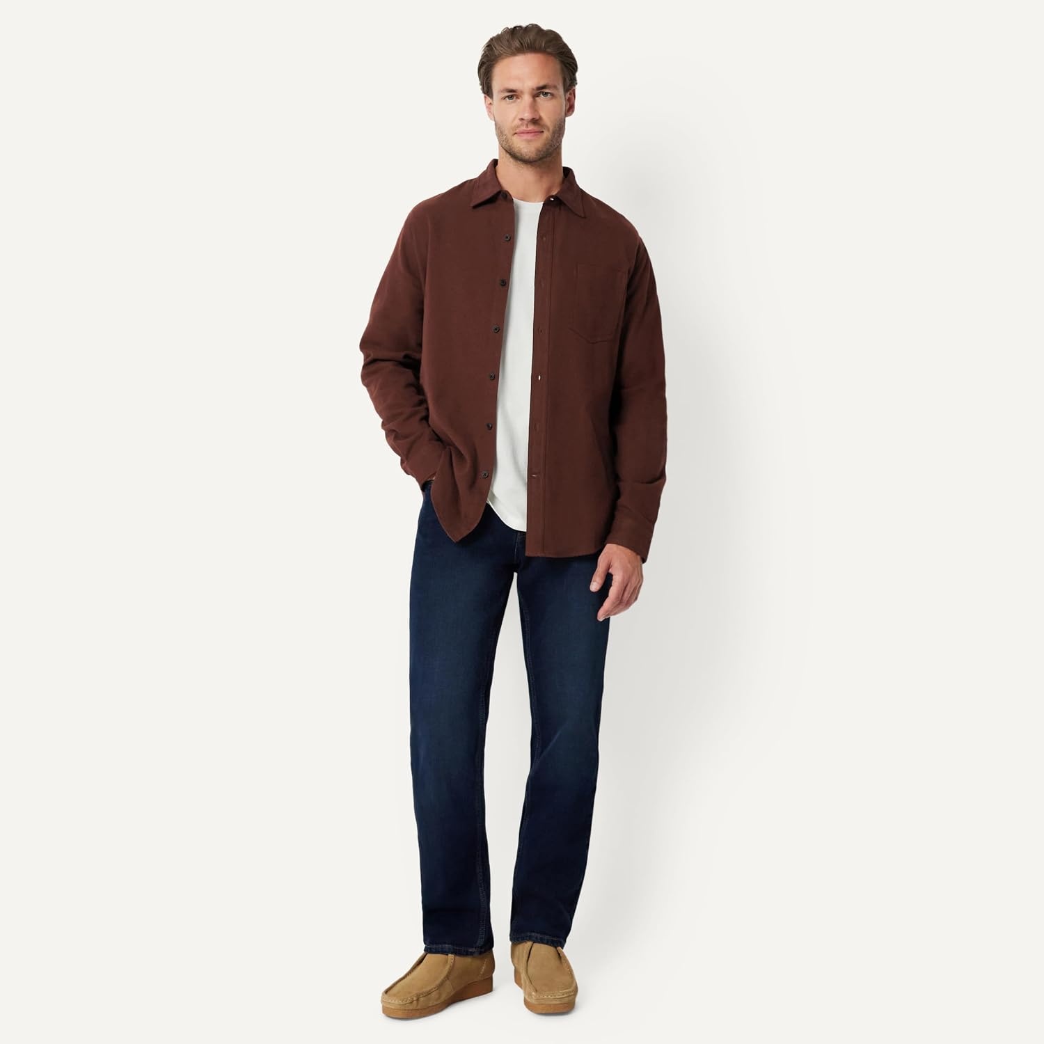 image:imageAmazon Essentials Mens Regular Fit LongSleeve Flannel Shirt Soft Brushed Cotton Lightweight yet WarmChocolate
