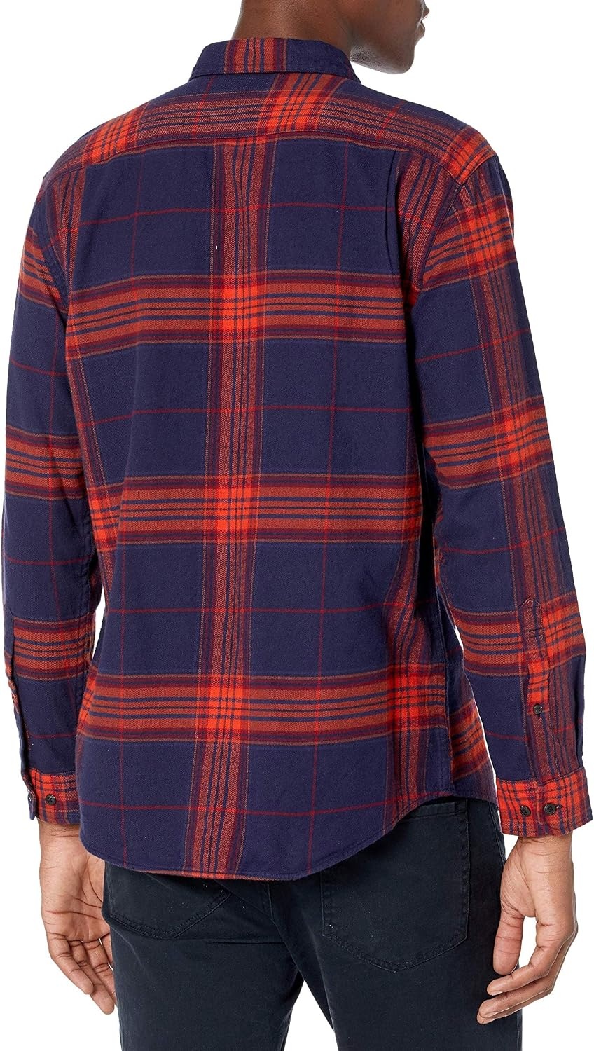 image:imageAmazon Essentials Mens Regular Fit LongSleeve Flannel Shirt Soft Brushed Cotton Lightweight yet WarmDark Blue Orange Large Plaid
