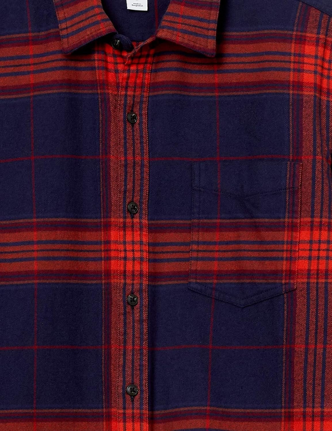 image:imageAmazon Essentials Mens Regular Fit LongSleeve Flannel Shirt Soft Brushed Cotton Lightweight yet WarmDark Blue Orange Large Plaid