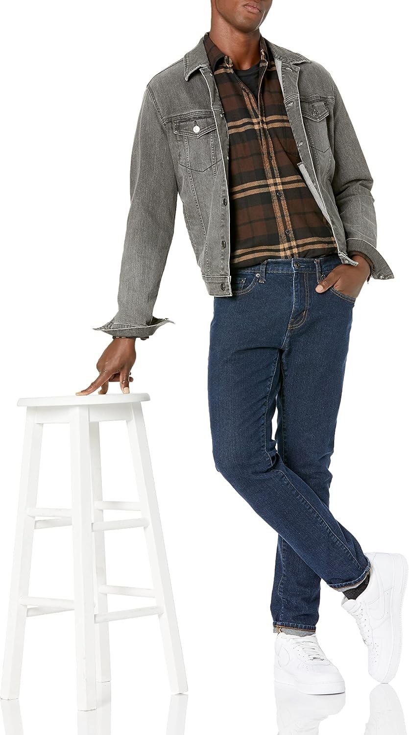 image:imageAmazon Essentials Mens Regular Fit LongSleeve Flannel Shirt Soft Brushed Cotton Lightweight yet WarmDark Brown Plaid