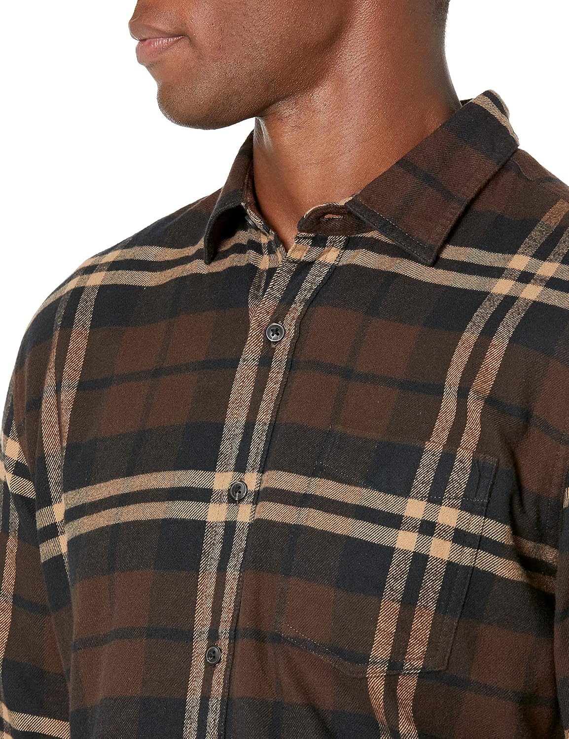image:imageAmazon Essentials Mens Regular Fit LongSleeve Flannel Shirt Soft Brushed Cotton Lightweight yet WarmDark Brown Plaid