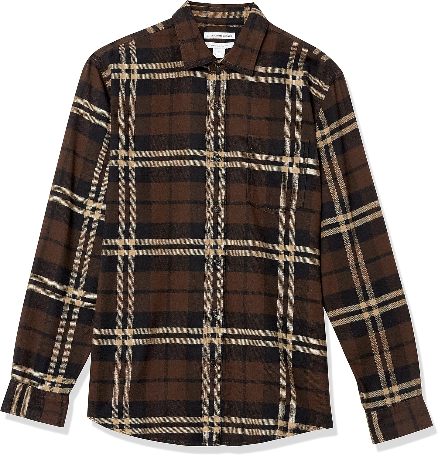 image:imageAmazon Essentials Mens Regular Fit LongSleeve Flannel Shirt Soft Brushed Cotton Lightweight yet WarmDark Brown Plaid