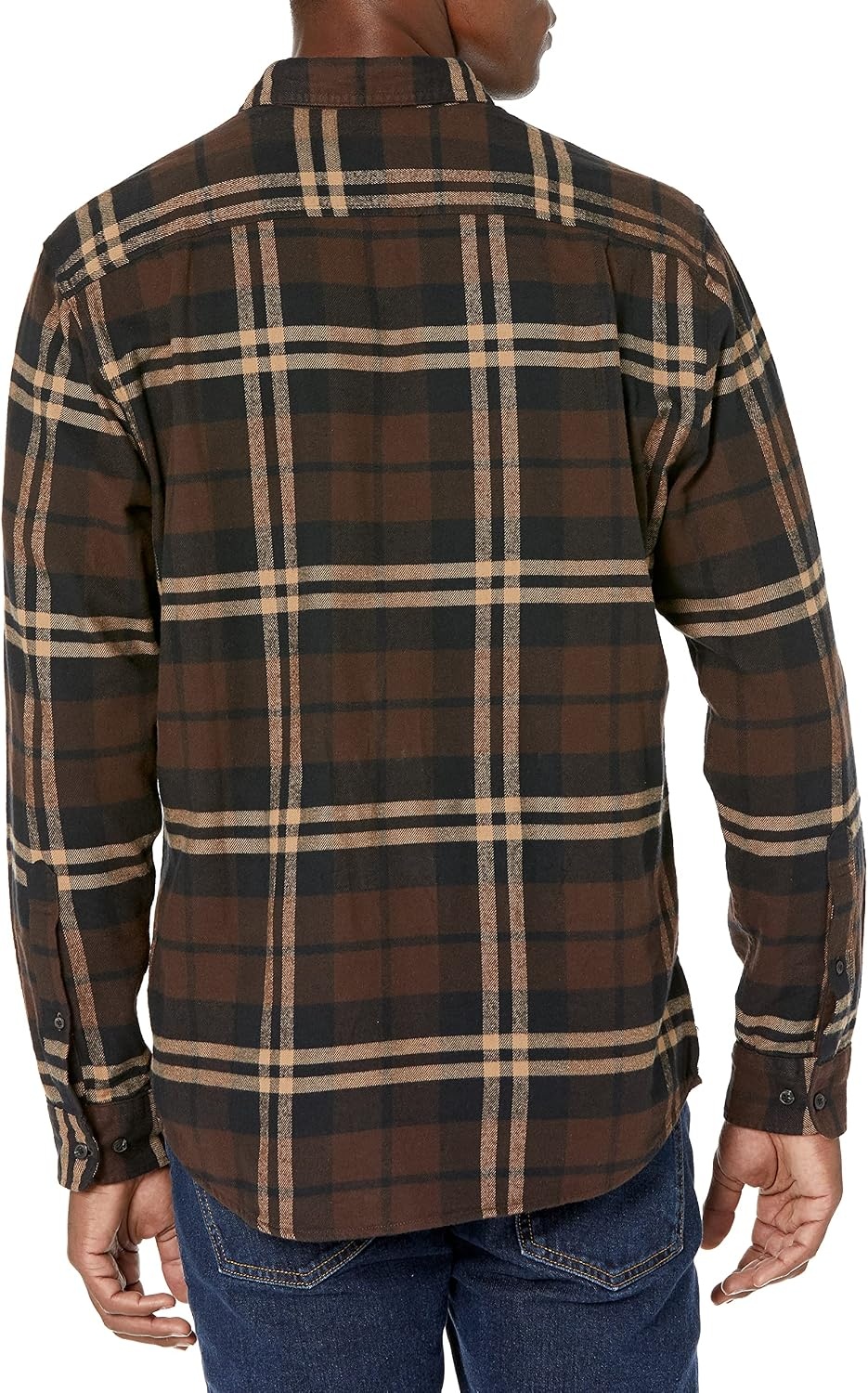 image:imageAmazon Essentials Mens Regular Fit LongSleeve Flannel Shirt Soft Brushed Cotton Lightweight yet WarmDark Brown Plaid