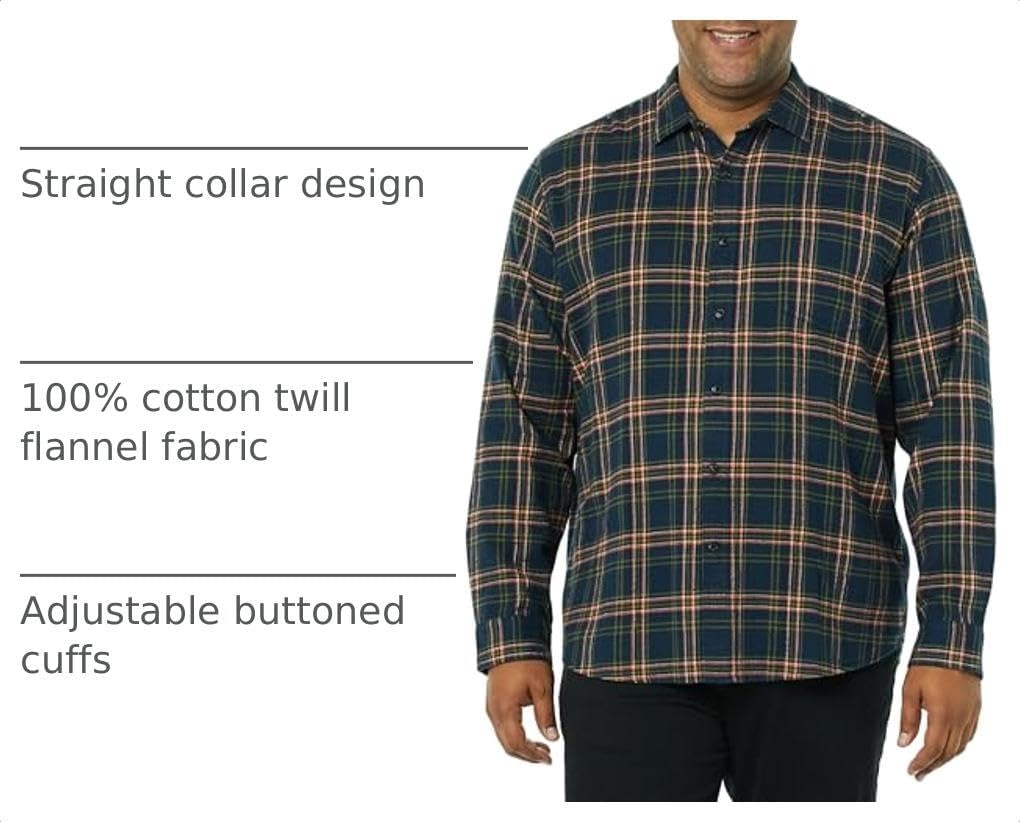 image:imageAmazon Essentials Mens Regular Fit LongSleeve Flannel Shirt Soft Brushed Cotton Lightweight yet WarmDark Navy Plaid