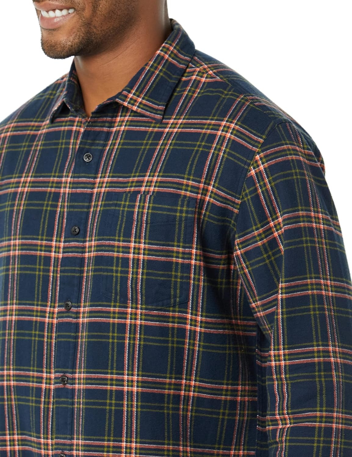 image:imageAmazon Essentials Mens Regular Fit LongSleeve Flannel Shirt Soft Brushed Cotton Lightweight yet WarmDark Navy Plaid