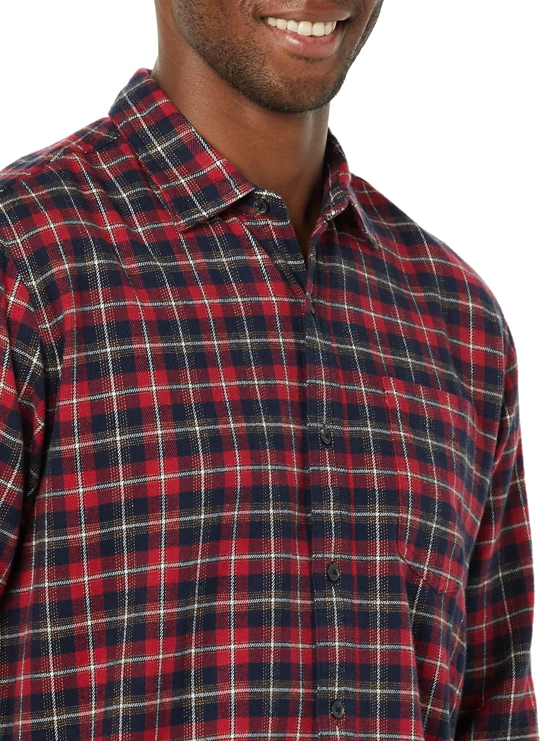 image:imageAmazon Essentials Mens Regular Fit LongSleeve Flannel Shirt Soft Brushed Cotton Lightweight yet WarmDark Red Plaid