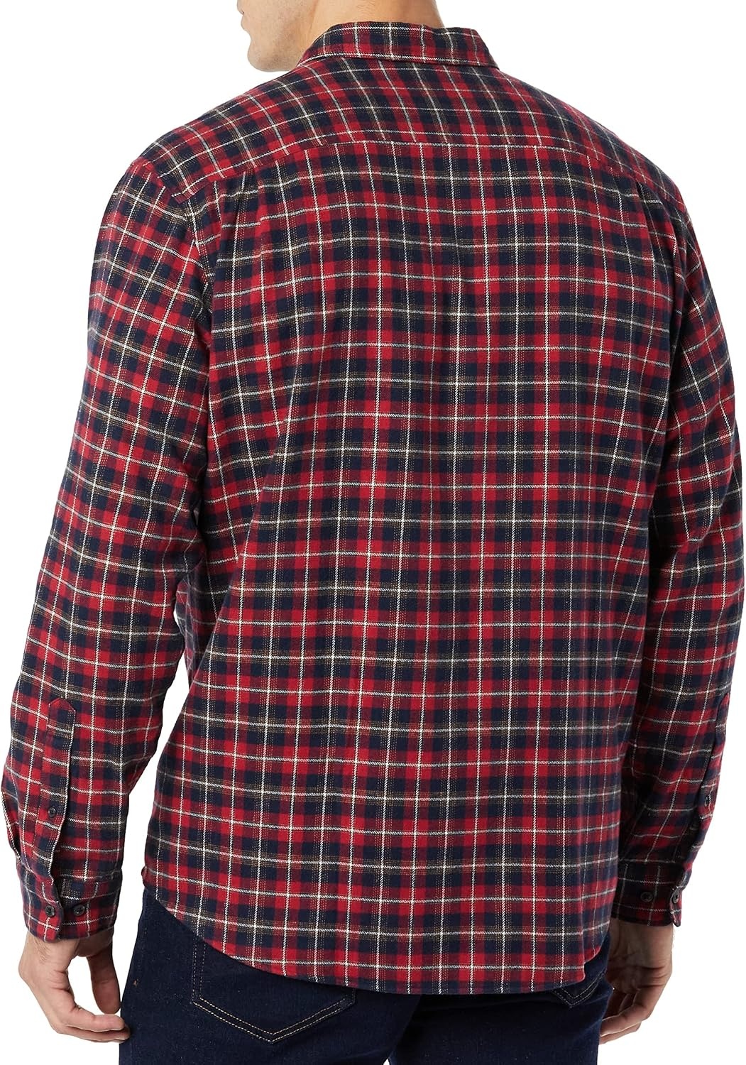 image:imageAmazon Essentials Mens Regular Fit LongSleeve Flannel Shirt Soft Brushed Cotton Lightweight yet WarmDark Red Plaid