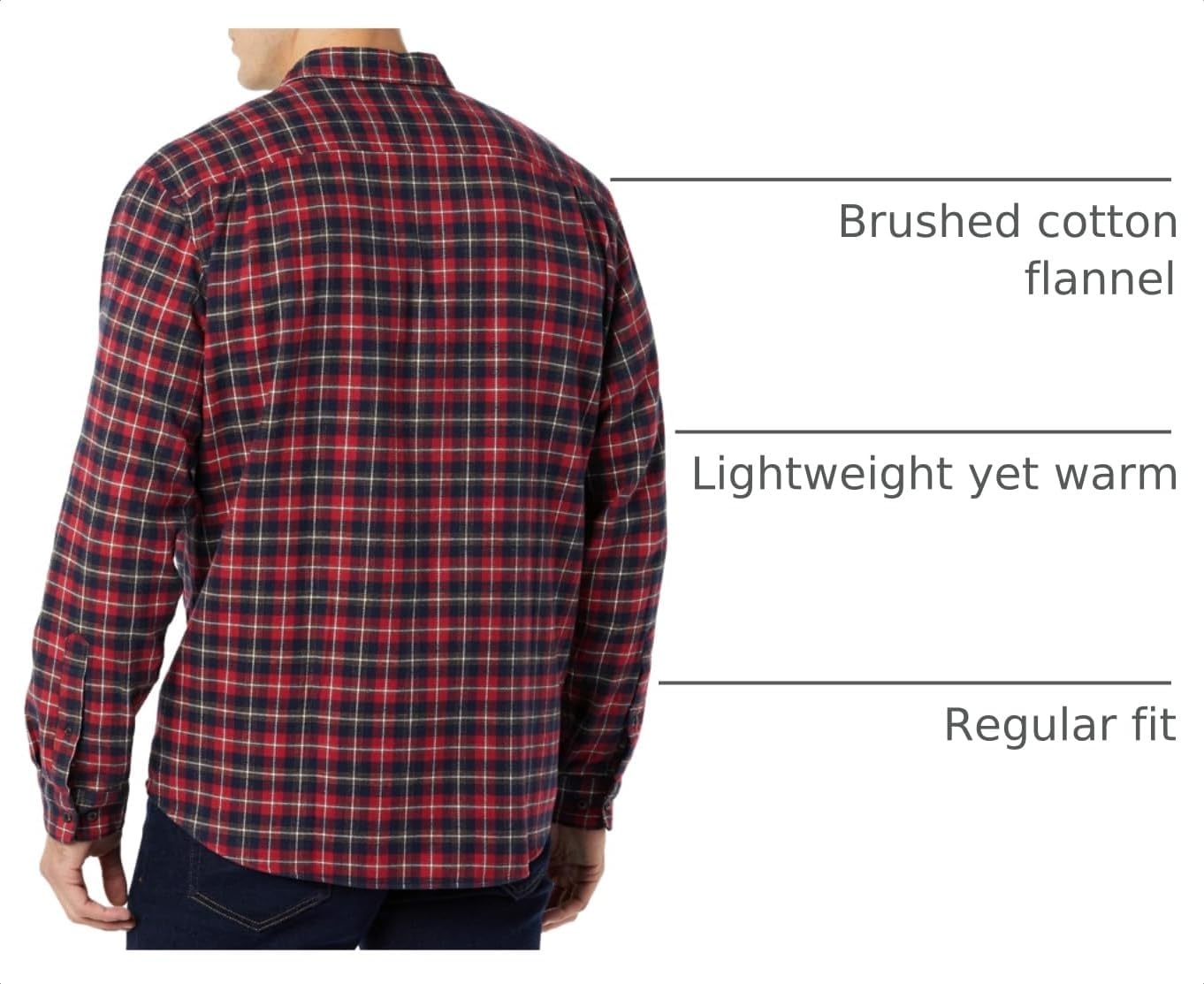 image:imageAmazon Essentials Mens Regular Fit LongSleeve Flannel Shirt Soft Brushed Cotton Lightweight yet WarmDark Red Plaid
