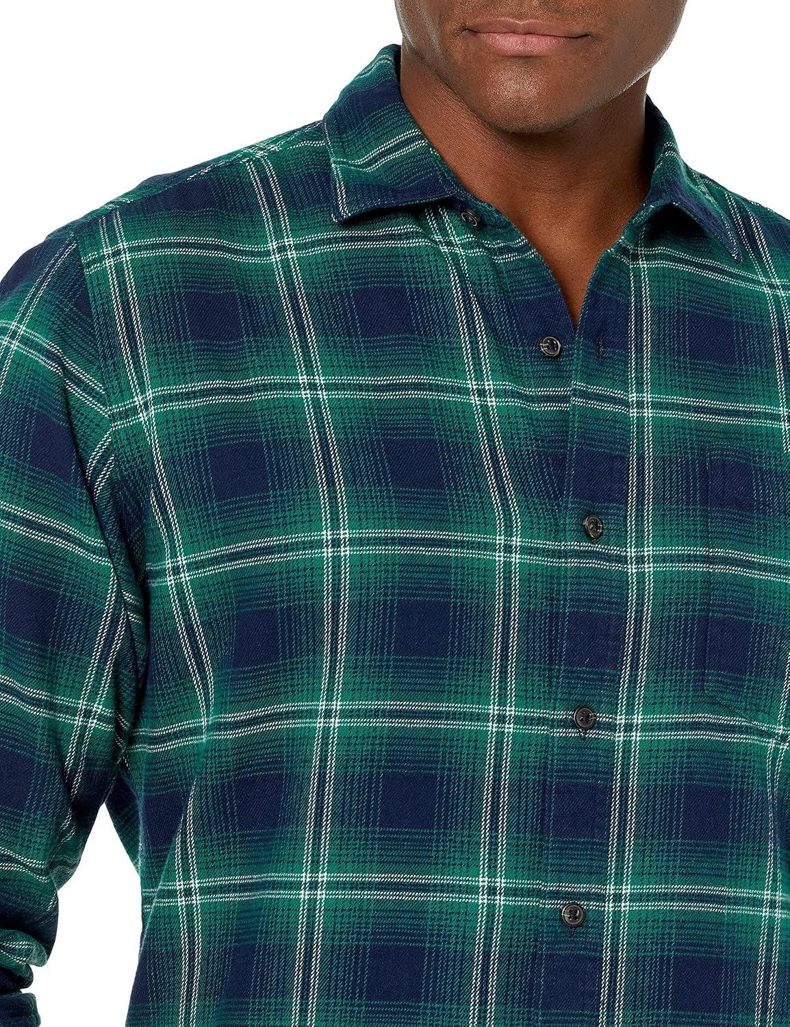 image:imageAmazon Essentials Mens Regular Fit LongSleeve Flannel Shirt Soft Brushed Cotton Lightweight yet WarmGreen Navy Ombre Plaid