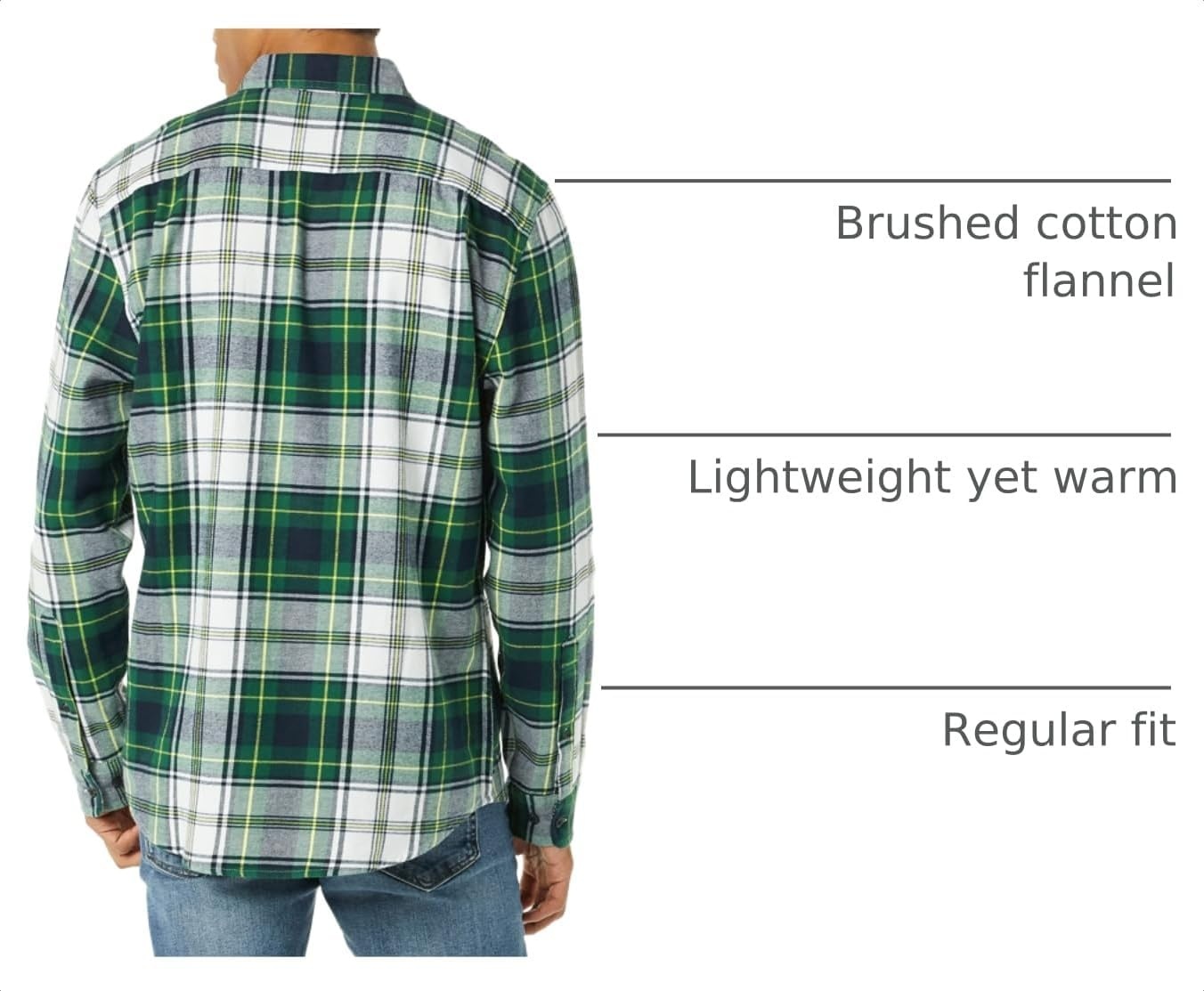 image:imageAmazon Essentials Mens Regular Fit LongSleeve Flannel Shirt Soft Brushed Cotton Lightweight yet WarmGreen White Plaid
