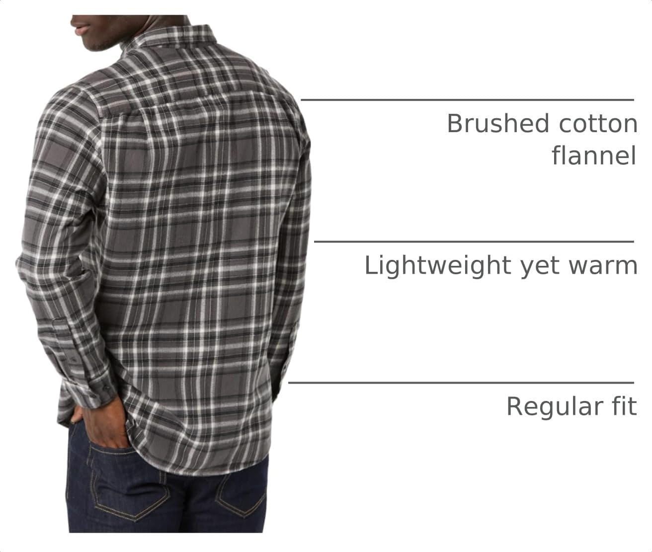 image:imageAmazon Essentials Mens Regular Fit LongSleeve Flannel Shirt Soft Brushed Cotton Lightweight yet WarmGrey Plaid