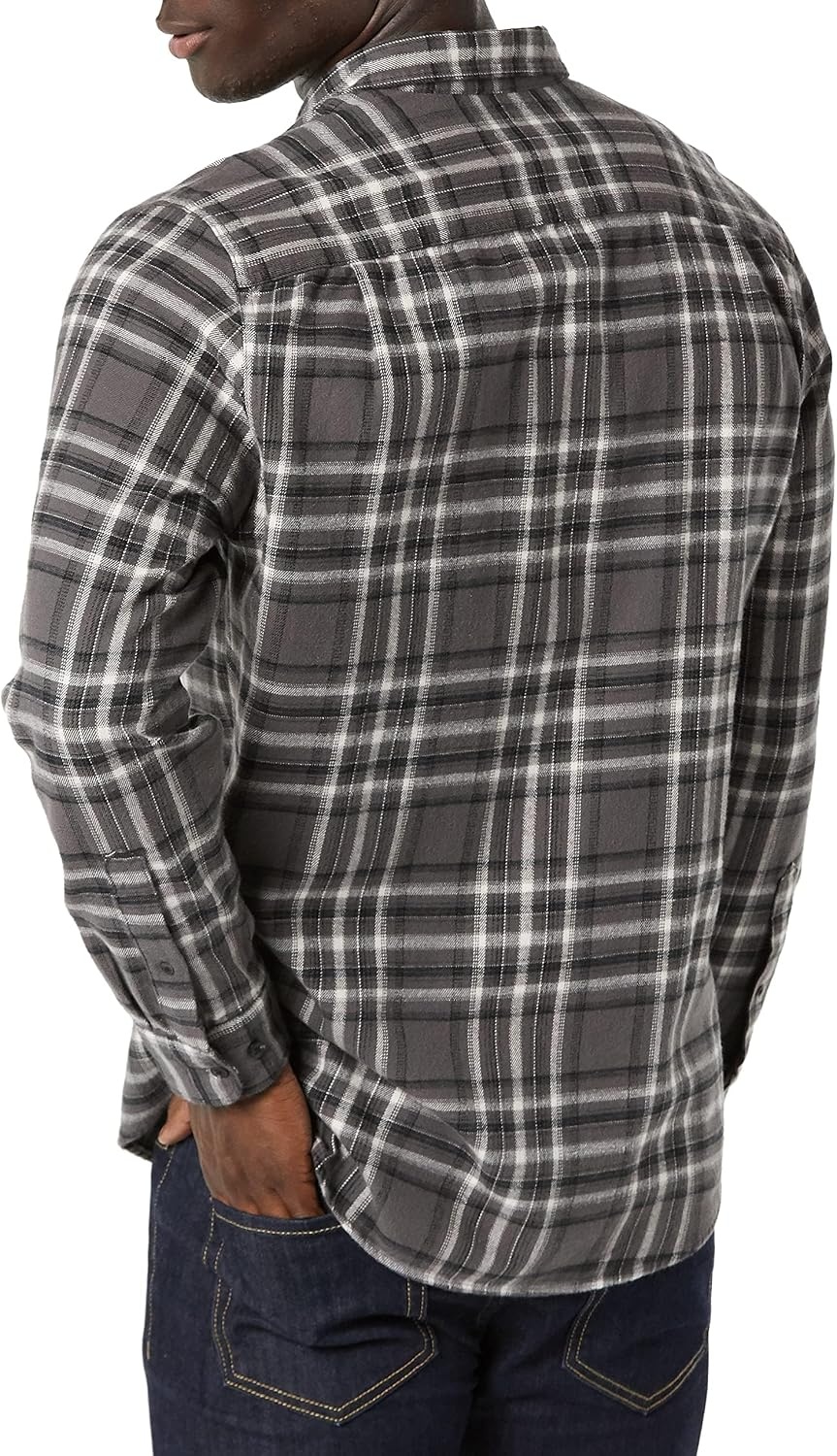image:imageAmazon Essentials Mens Regular Fit LongSleeve Flannel Shirt Soft Brushed Cotton Lightweight yet WarmGrey Plaid