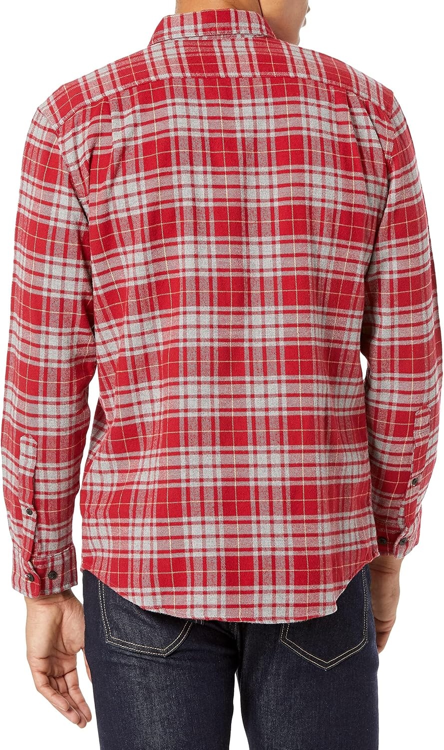 image:imageAmazon Essentials Mens Regular Fit LongSleeve Flannel Shirt Soft Brushed Cotton Lightweight yet WarmGrey Red Plaid